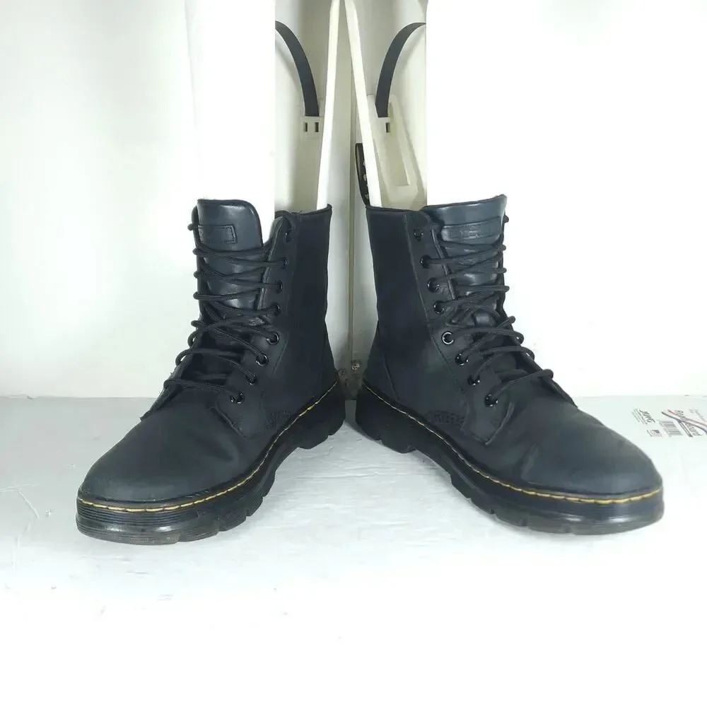 Dr. Martens Combs US M8/L9 Black Leather 8 Eyelets Lace-Up Ankle Combat Boots